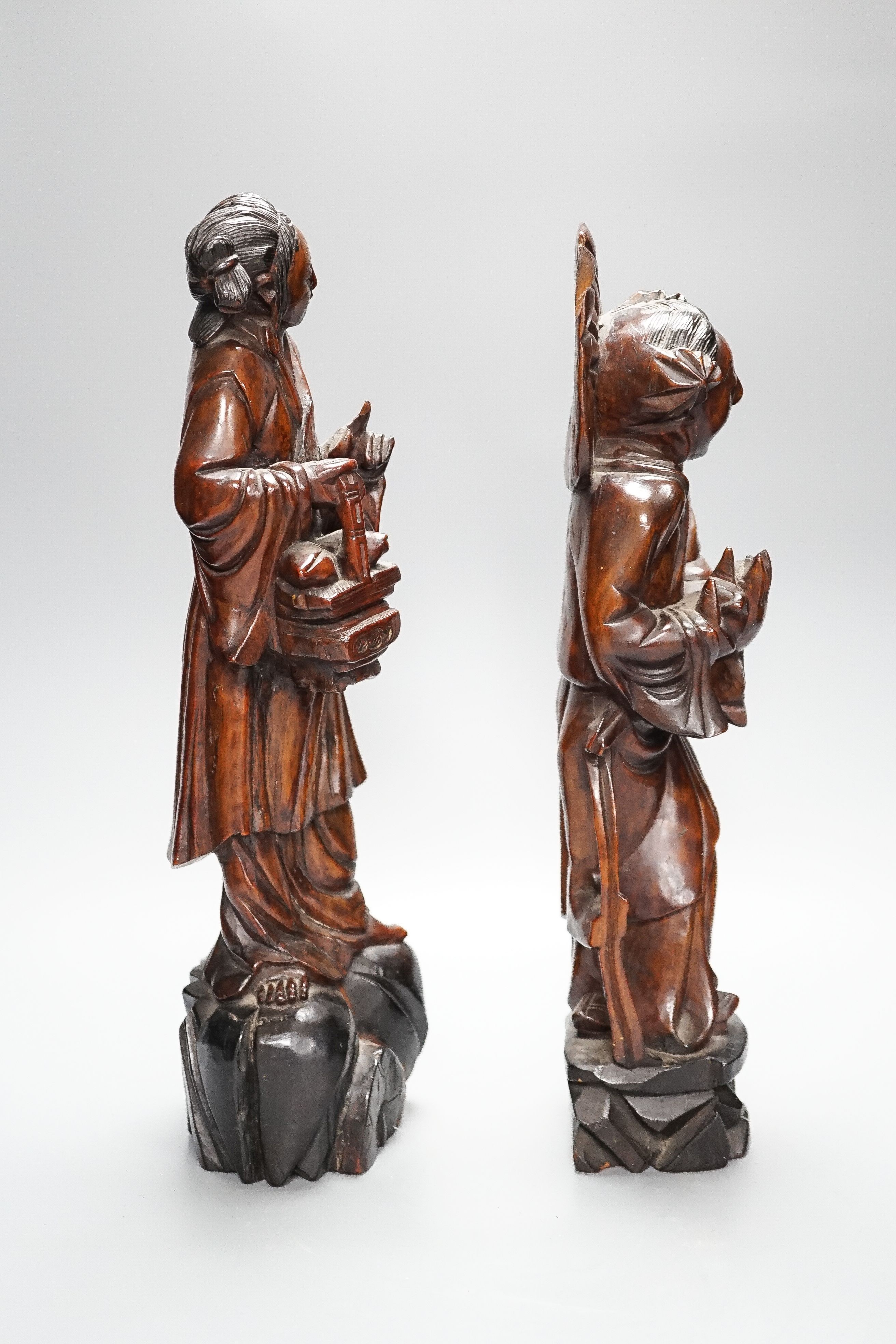 Two early 20th century Chinese carved hardwood figures of ladies 39cm